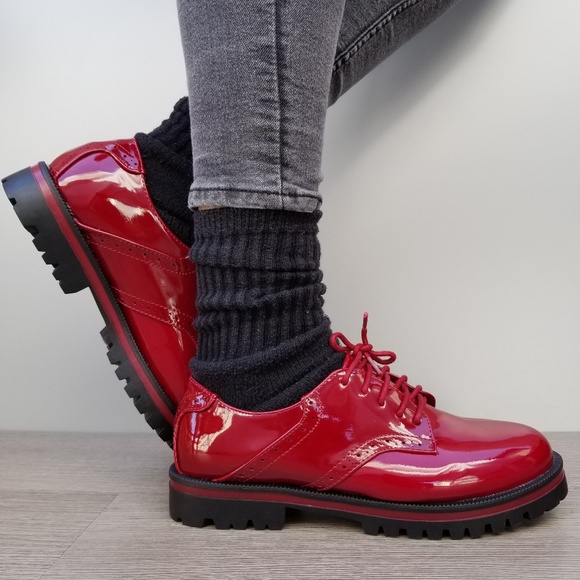 Shoes - Red Vinyl Patent Leather Chunky Oxford Creepers-Q